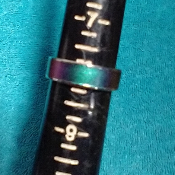 Iridescent Silvertone Rainbow Band Ring - Picture 2 of 4